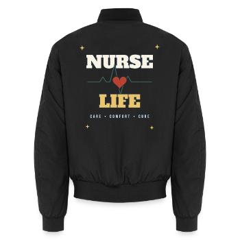 Nurse Life Herzschlag - Unisex Bomberjacke - Schwarz - Hinten - AI Model Male 185 light (185cm)