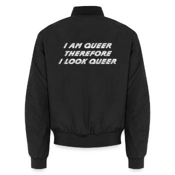 Ich bin queer, also sehe ich queer aus. - Unisex Bomberjacke - Schwarz - Hinten - AI Model Male 185 light (185cm)