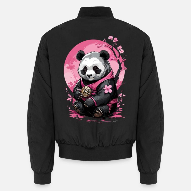 Pink panda in floral kimono - Unisex Bomber Jacket - black