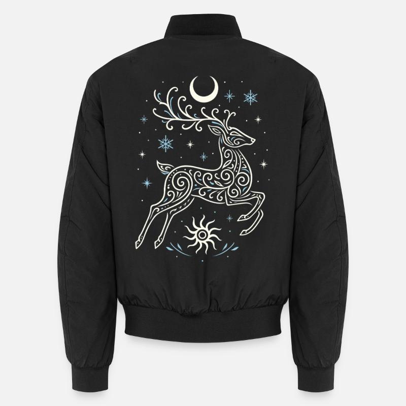 Springender Yule Hirsch mit Sonne & Mond Unisex Bomberjacke