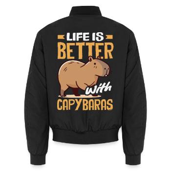 Life is Better with Capybaras - Süßes Nagetier - Unisex Bomberjacke - Schwarz - Hinten - AI Model Male 185 light (185cm)