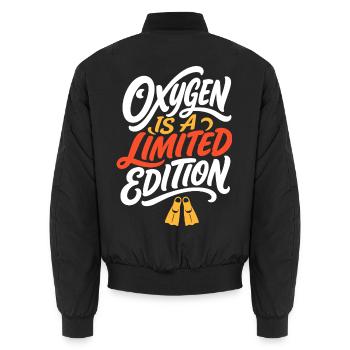 Tauchen – Oxygen Is a Limited Edition - Unisex Bomberjacke - Schwarz - Hinten - AI Model Male 185 light (185cm)