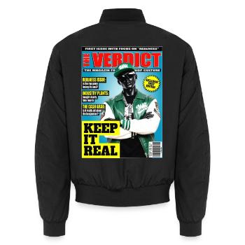 The Verdict Issue 01 Realness - Hip Hop Statement - Unisex Bomberjacke - Schwarz - Hinten - AI Model Male 185 light (185cm)