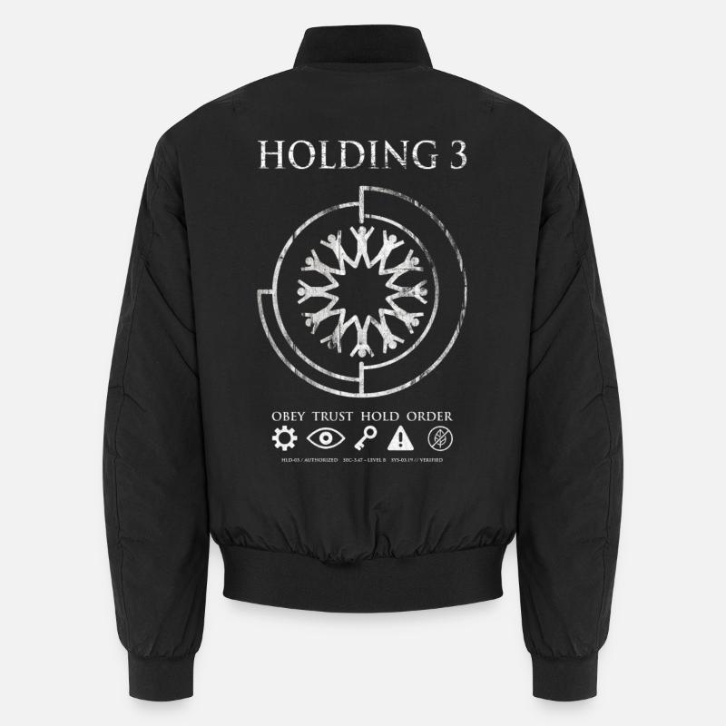 Holding 3 – Dystopian Sci-Fi Emblem Design Unisex Bomber Jacket