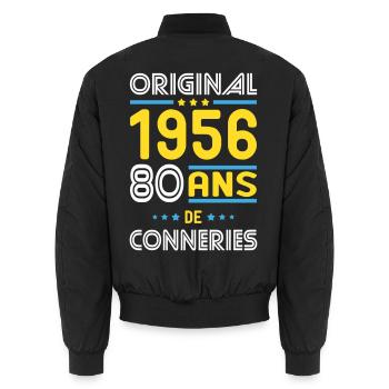 Original – 1956 – 70 years of - Unisex Bomber Jacket - black - Back - AI Model Male 185 light (185cm)