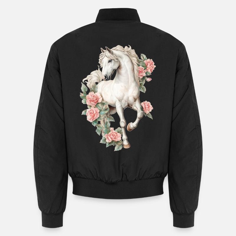 Pferd mit Rosen - Unisex Bomberjacke - Schwarz