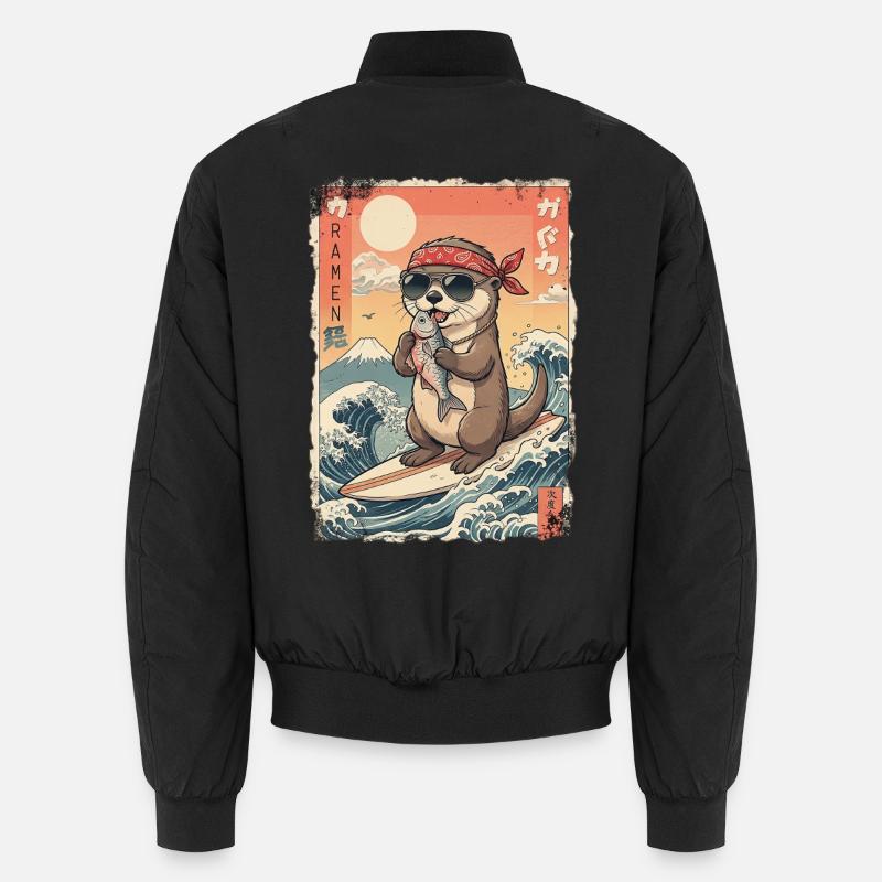Kawaii Surf Otter - Unisex Bomberjacke - Schwarz