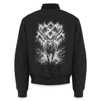 Laufender Hirsch in Natur Porträt im Zeichenstil - Unisex Bomberjacke - Schwarz - Hinten - AI Model Male 185 light (185cm)