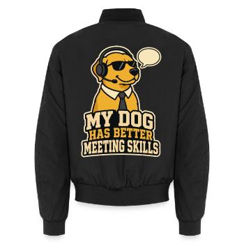 Hund mit Headset – lustiger Meeting Spruch - Unisex Bomberjacke - Schwarz - Hinten - AI Model Male 185 light (185cm)