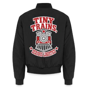 Modelleisenbahn – Tiny Trains Serious Logistics - Unisex Bomberjacke - Schwarz - Hinten - AI Model Male 185 light (185cm)