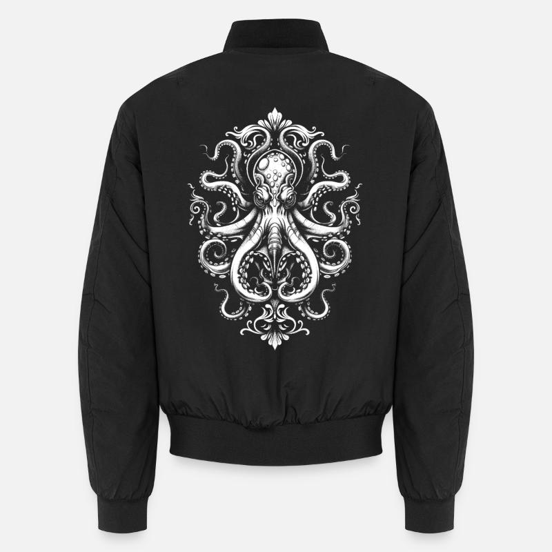 Octopus Ornament – Tattoo in White Unisex Bomber Jacket