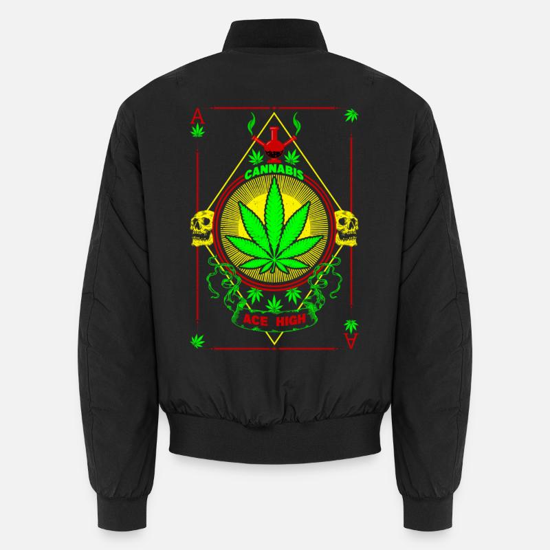 Vibrant Cannabis and Skull Emblem Unisex Bomber Jacket