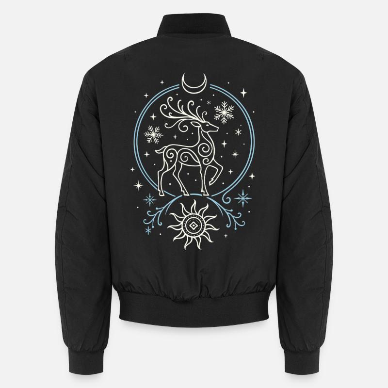 Yule Hirsch mit Sonne, Mond und Geweih Unisex Bomberjacke