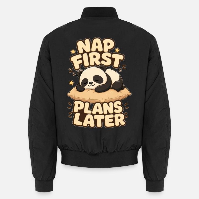 Nap First Plans Later Panda - Unisex Bomberjacke - Schwarz