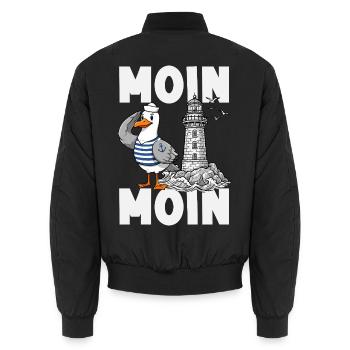 Moin Moin Norden - Maritimes Norddeutsch Design - Unisex Bomberjacke - Schwarz - Hinten - AI Model Male 185 light (185cm)