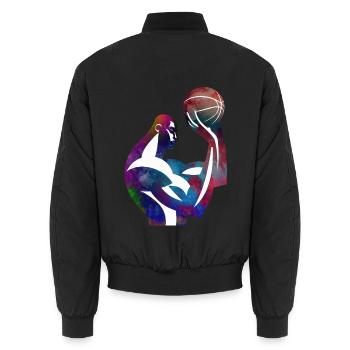 Basketball player in Colorful Abstraction - Unisex Bomber Jacket - black - Back - AI Model Male 185 light (185cm)
