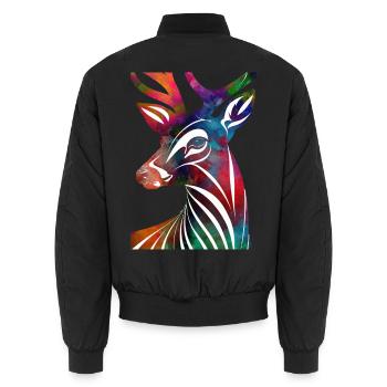 Colorful abstract deer - Unisex Bomber Jacket - black - Back - AI Model Male 185 light (185cm)