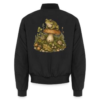 Goblincore Wald-Funde – Prinz auf Pilz - Unisex Bomberjacke - Schwarz - Hinten - AI Model Male 185 light (185cm)