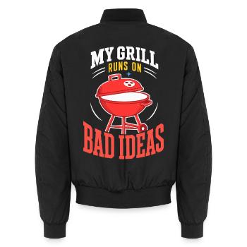 Grill läuft mit schlechten Ideen - Unisex Bomberjacke - Schwarz - Hinten - AI Model Male 185 light (185cm)