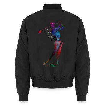 Farbenfroher Golfer in Bewegung - Unisex Bomberjacke - Schwarz - Hinten - AI Model Male 185 light (185cm)