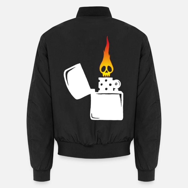 flaming skull and white lighter - Unisex Bomber Jacket - black