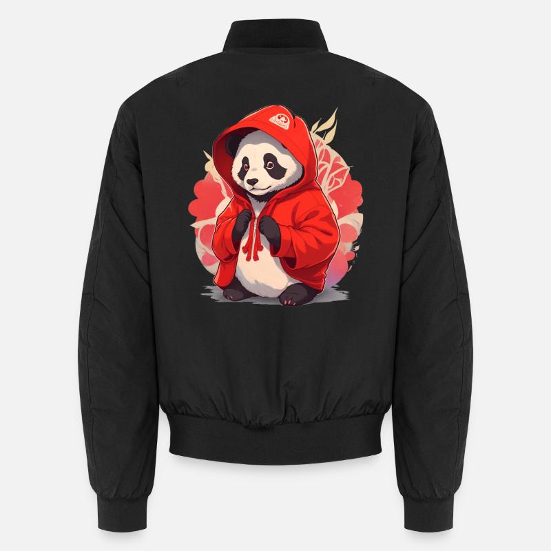 Panda with Hoody - Unisex Bomber Jacket - black