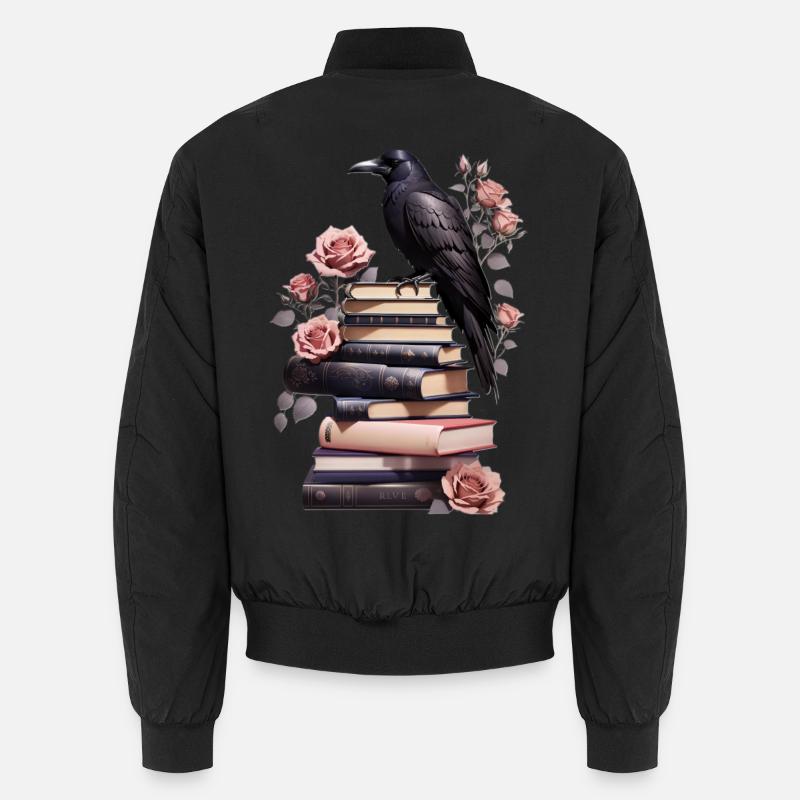 Bücherstapel mit Rabe Unisex Bomberjacke
