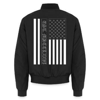 Est. MDCCLXXVI USA Flag - Unisex Bomber Jacket - black - Back - AI Model Male 185 light (185cm)