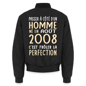 Anniversaire 18 ans - Né en Août 2008 - Bomber unisexe - noir - Dos - AI Model Male 185 light (185cm)