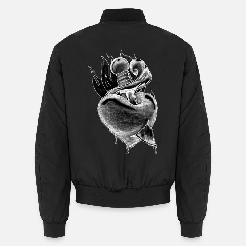 Flame Heart Dagger Sketch Unisex Bomber Jacket