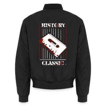 History & Classics: Retro Cassette - Unisex Bomber Jacket - black - Back - AI Model Male 185 light (185cm)