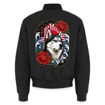 Siberian Husky im japanischen Irezumi Stil - Unisex Bomberjacke - Schwarz - Hinten - AI Model Male 185 light (185cm)