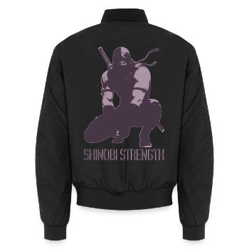 Shinobi Strength Anime Gym Shirt – Ninja Workout  - Unisex Bomber Jacket - black - Back - AI Model Male 185 light (185cm)