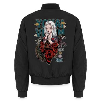 Yokai Serpent Oni Girl Japanese Streetwear Art - Unisex Bomber Jacket - black - Back - AI Model Male 185 light (185cm)