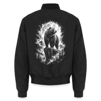 Grizzlybär mit Mond in Natur im Zeichenstil - Unisex Bomberjacke - Schwarz - Hinten - AI Model Male 185 light (185cm)