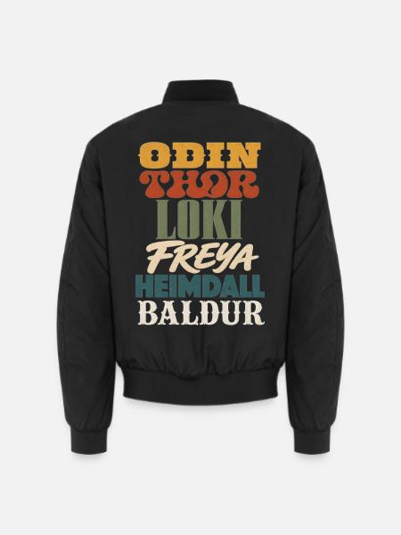 Norse Gottheiten: Odin Thor Loki Freya Baldur - Unisex Bomberjacke - Schwarz