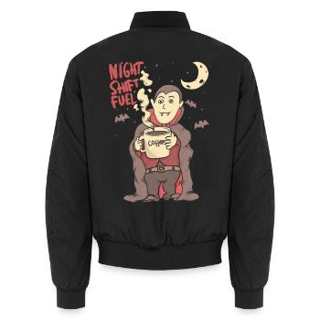 night shift fuell - draculla coffee - Unisex Bomberjacke - Schwarz - Hinten - AI Model Male 185 light (185cm)