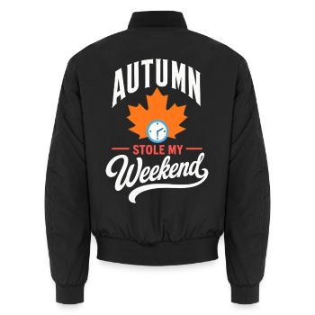Herbst – Autumn Stole My Weekend - Unisex Bomberjacke - Schwarz - Hinten - AI Model Male 185 light (185cm)