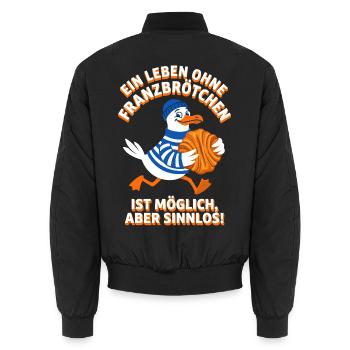 Franzbrötchen Spruch - Lustige Hamburg Möwe - Unisex Bomberjacke - Schwarz - Hinten - AI Model Male 185 light (185cm)
