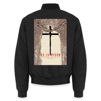 Er Ist Auferstanden Christ Died For Our Sins Kreuz - Unisex Bomberjacke - Schwarz - Hinten - AI Model Male 185 light (185cm)