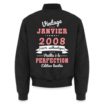 18th Birthday - Vintage - January 2008 - Unisex Bomber Jacket - black - Back - AI Model Male 185 light (185cm)