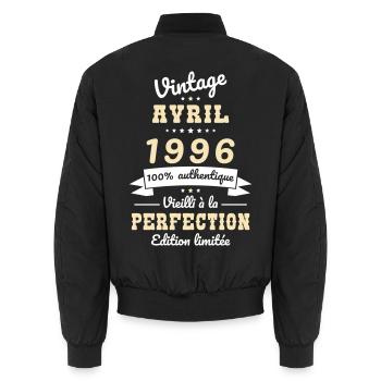 Anniversaire 30 ans - Vintage - Avril 1996 - Bomber unisexe - noir - Dos - AI Model Male 185 light (185cm)
