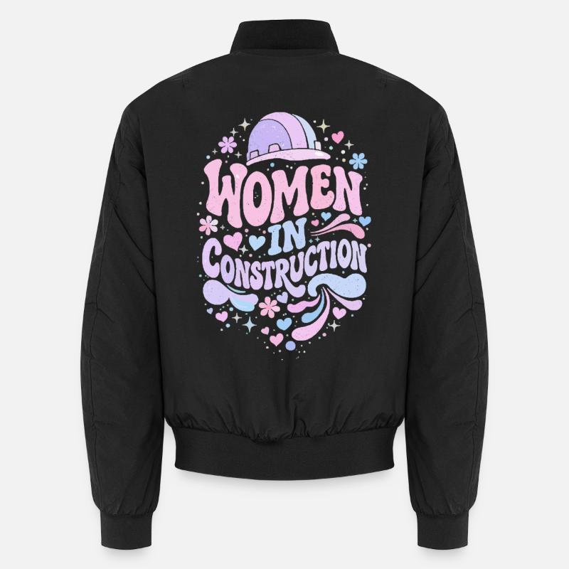 Women in Construction – Pastel Retro - Unisex Bomber Jacket - black