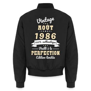 Anniversaire 40 ans - Vintage - Août 1986 - Bomber unisexe - noir - Dos - AI Model Male 185 light (185cm)