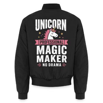 Professional Magic Maker – Einhorn No Drama - Unisex Bomberjacke - Schwarz - Hinten - AI Model Male 185 light (185cm)
