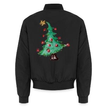Aquarell-Weihnachtsbaum mit roten Ornamenten - Unisex Bomberjacke - Schwarz - Hinten - AI Model Male 185 light (185cm)