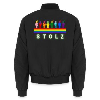 Stolz – Pride Regenbogen LGBTQ Design - Unisex Bomberjacke - Schwarz - Hinten - AI Model Male 185 light (185cm)
