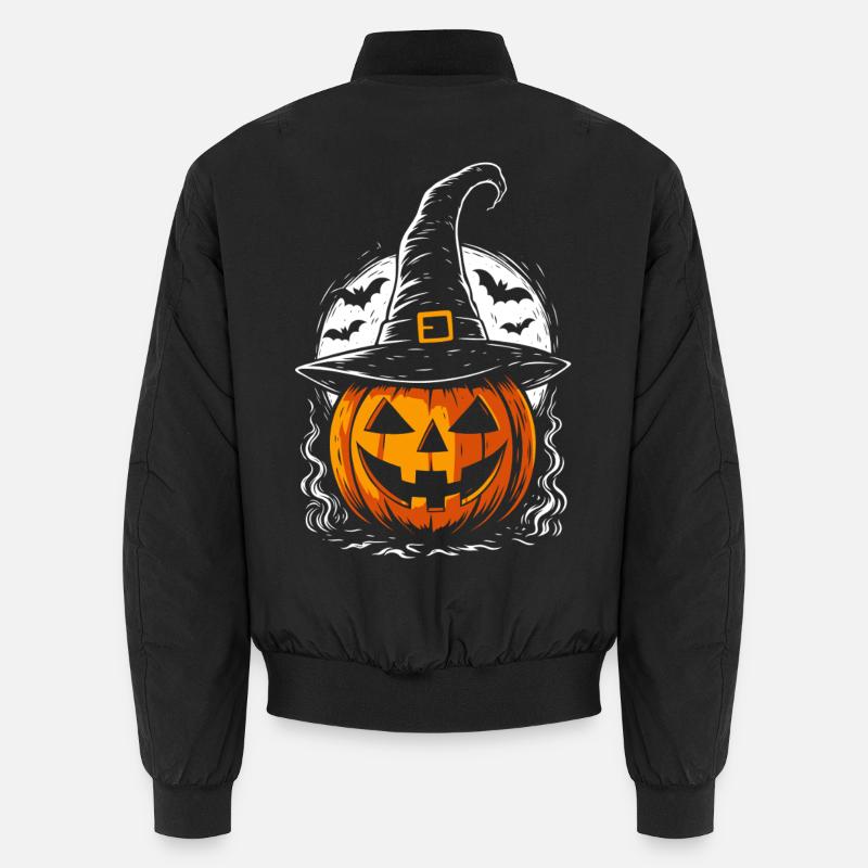 Spooky pumpkin with witch hat & full moon Unisex Bomber Jacket