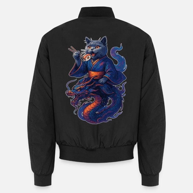Sushi Britisch Kurzhaar Katze blau Drache Geschenk Unisex Bomberjacke