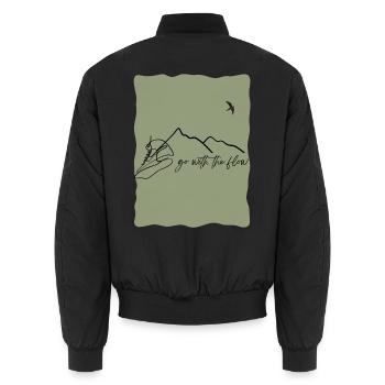 Go With The Flow – Minimalist Mountain Line Art - Unisex Bomberjacke - Schwarz - Hinten - AI Model Male 185 light (185cm)